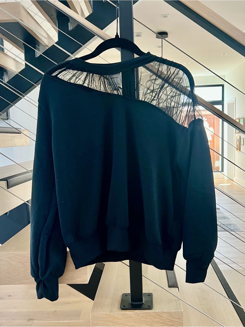 Anthropology Maeve Women's Black Sweater with Sheer mesh Yoke